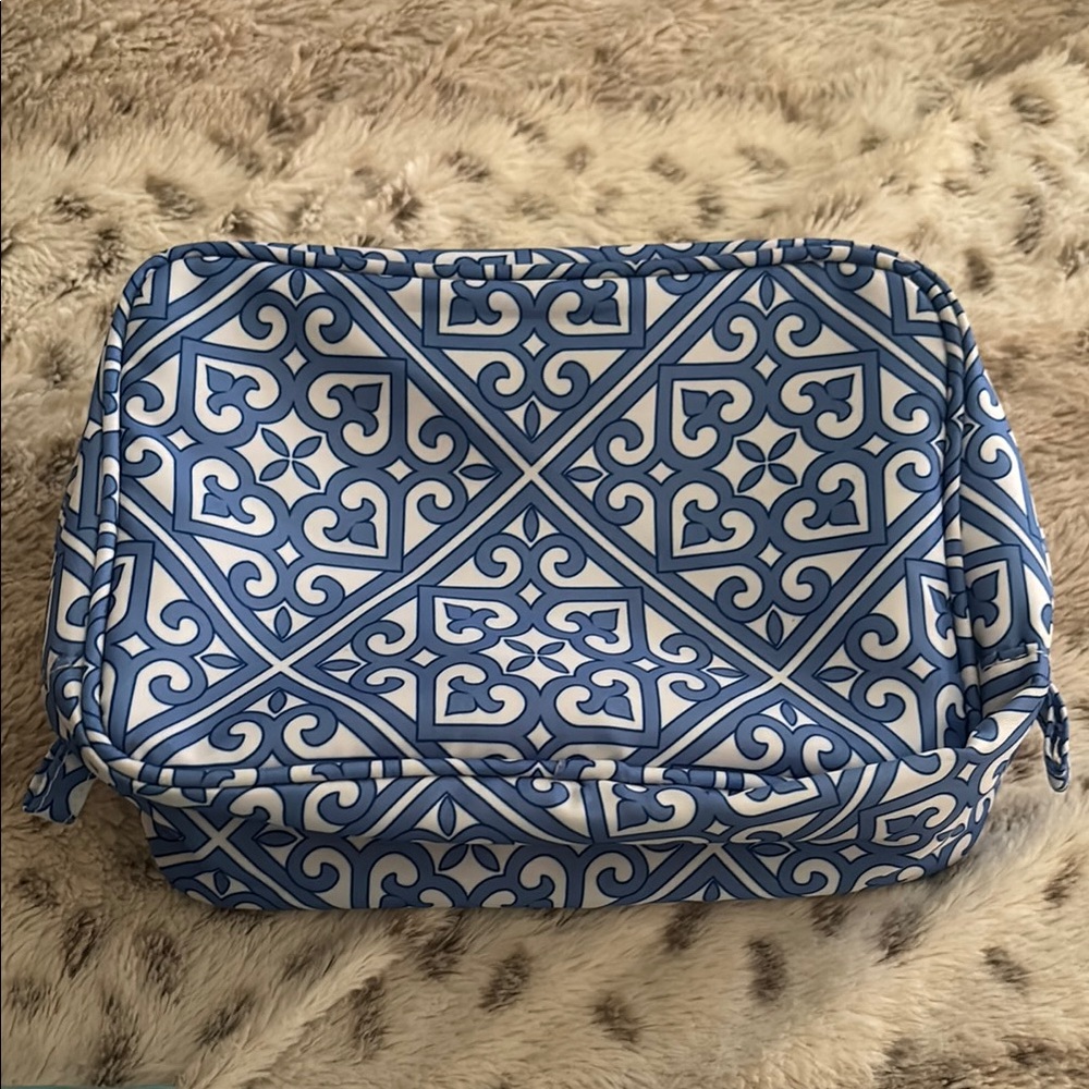 Blue and White Patterned Cosmetic Bag